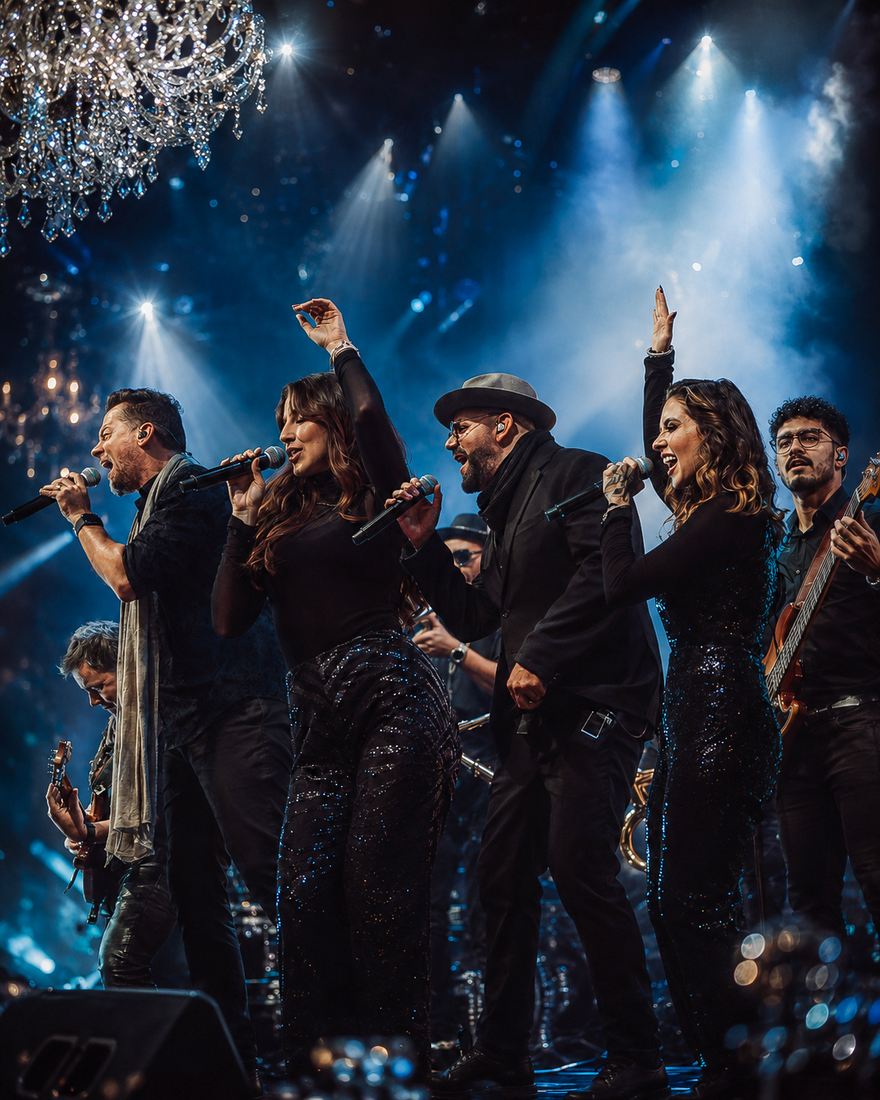 Banda Prime completa se apresentando ao vivo no palco
