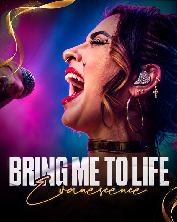 Vídeo: cantora da Banda Prime em close cantando Bring Me to Life, do Evanescence, ao vivo