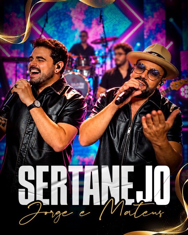 Vídeo: dois vocalistas da Banda Prime, um deles de chapéu, cantando ao vivo um medley de Jorge e Mateus